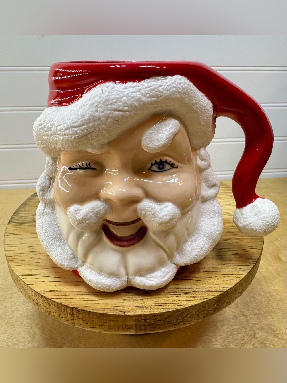 Vintage 1974 Winking Santa Ceramic Mug - Red and White Holiday Décor